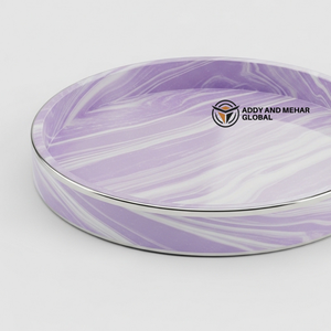 Plateau en résine de marbre violet de luxe avec bord doré |   Plateau de service ovale élégant - Product Image 3