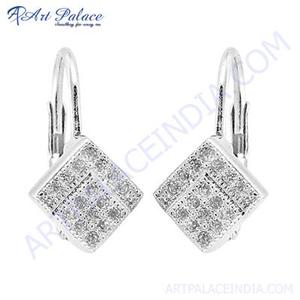 Boucles d'oreilles clous géométriques bohèmes en argent sterling 925 plaqué argent, 3 mm, avec micro-incrustation de pierres naturelles taille princesse, pour femme - Product Image 2