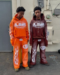 Ensemble survêtement homme vintage streetwear personnalisé, sweat à capuche zippé et pantalon de survêtement épais délavé à l'acide - Product Image 5