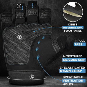 Breathable Half Finger Lightweight Workout Fitness <b>Gloves</b> Black Color <b>Weight</b> Lifting Exercise <b>Training</b> Gym Adjustable Wrist - Product Image 5