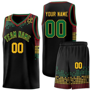 Ensemble de maillot de basket-ball bleu avec nom et numéro de l'équipe, impression sublimée, uniforme en maille sans manches à col en V pour adultes - Product Image 2