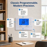 Termostato Programable de 24V al por Mayor 1 ° Control de Temperatura de Precisión de 4 Periodos, Calefacción y Refrigeración, Funciona con 2 Pilas AA, para Sistemas HVAC Domésticos en América del Norte