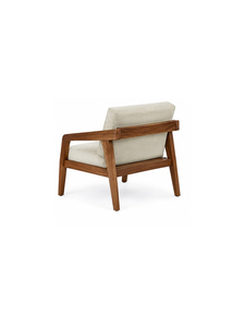 Chaise de salle à manger moderne, fauteuil rembourré, structure en bois massif, tissu beige, design mid-century, chaise de salon - Product Image 5