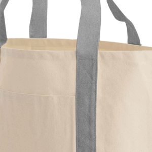 Sac fourre-tout en toile de coton recyclé avec poche avant, sangles verticales, personnalisable avec logo, vente en gros, promotionnel, pour la plage, le marché et le shopping - Product Image 6