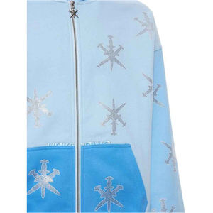 Sweat à capuche zippé imprimé personnalisé motif épée croisée, 100% coton molletonné, bicolore, streetwear, avec graphique en strass, vente en gros - Product Image 4