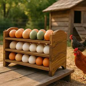 Wooden 3-Tier <b>Egg</b> Rack Storage Holder for Kitchen Counters Dishwasher Freezer Safe Organizes Brown/White <b>Eggs</b> Manual Use - Product Image 3