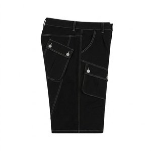 Pantalones Cortos Cargo de Mezclilla Negra Gruesa Personalizados para Hombre, con Costuras en Contraste, Multibolsillos, Estilo Holgado, Hip Hop, Streetwear, Ropa de Trabajo - Product Image 3