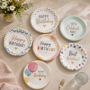 EcoRev Happy Birthday Assiettes en papier biodégradables de 9 pouces, fournitures de fête jetables pour les enfants, ballons, étoiles - Product Image 2