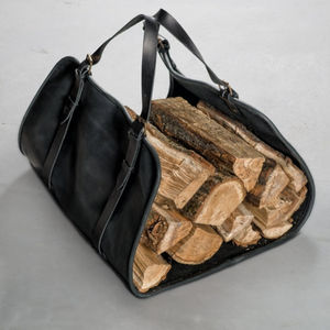 Porta leña de cuero, bolsas de lona encerada para almacenamiento de leña, soporte de cuero para leña - Product Image 3