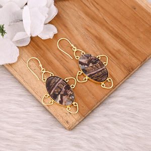 Classic Malinga Jasper <b>Yellow</b> Gold Plated Brass Drop Earrings Trendy Style Brass Earring Weddings Parties Fashionable Gift Women - Product Image 3