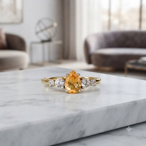 Bague de fiançailles en citrine taille poire, argent 925 et plaqué or, avec pierre latérale en moissanite or rose pour femme - Product Image 2