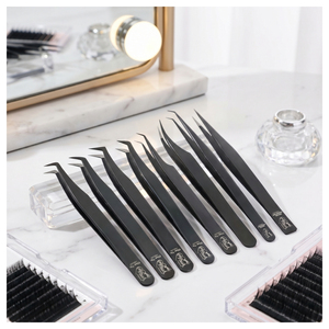 Kit de Pinzas para Extensión de Pestañas de Acero Inoxidable con Punta de Fibra Nano, Curvadas, para Volumen y Puntas Puntiagudas de Precisión, Personalizables, Venta al por Mayor - Product Image 1