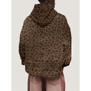 Sudadera con Capucha Personalizada con Estampado de Leopardo para Mujer, 100% Algodón, Sudadera Holgada con Detalles Bordados, Manga Larga, para Invierno - Product Image 4