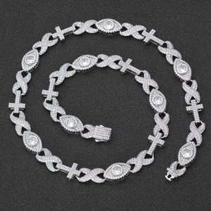 Collier chaîne à maillons croisés en argent 925 avec diamants de laboratoire pour homme, pierres rondes glacées, bijou de mode de luxe, cadeau - Product Image 1