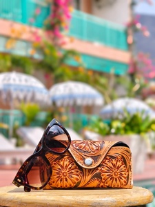 Real Handcrafted Tooled Leather Spectacles Case Hand Craved Leather Belt <b>Eyeglasses</b> Holder Unisex Reading Glasses Sleeve Case - Product Image 2