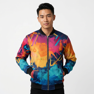 Blouson bomber unisexe à imprimé abstrait, écologique, en polaire longue, fermeture éclair sur le devant, col à capuche, décontracté, hiver, polyester/coton - Product Image 6