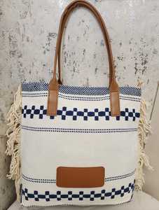 Bolso de mano tejido con patrón geométrico, diseño con flecos, gran capacidad para compras diarias y viajes - Product Image 2