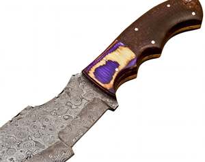 Couteau utilitaire Tracker artisanal en acier Damas avec manche segmenté en bois et résine violette, outil de terrain - Product Image 4
