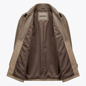 Veste en cuir véritable beige pour homme, sur mesure, avec panneau à ourlet incurvé crème, col rabattable, coupe ample et oversize, fournisseur de vêtements d'extérieur - Product Image 5