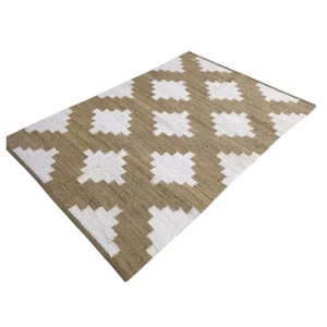 Alfombra de área de yute y lana tejida a mano personalizada, moderna, con diseño geométrico de rayas, rombos y tablero de ajedrez, para pasillo, venta al por mayor - Product Image 4
