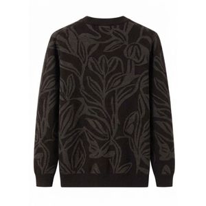Hot Sale Floral Leaf Jacquard <b>Mens</b> Pullover Crewneck Heavyweight Dark <b>Brown</b> Aesthetic Streetwear Drop Shoulder Tops <b>Jumpers</b> - Product Image 2