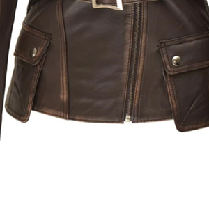 ELEGANT CORPORATION Women's Polyester Shell Leather Jacket Full Sleeve Zipper Closure Turn-<b>down</b> Collar Belted Design Breathable - Product Image 4