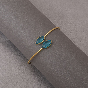 Brazalete Abierto Ajustable de Topacio Suizo con Doble Marquise, Chapado en Oro de 18K, Joyería Artesanal con Piedras Preciosas, Regalo para Ella - Product Image 4