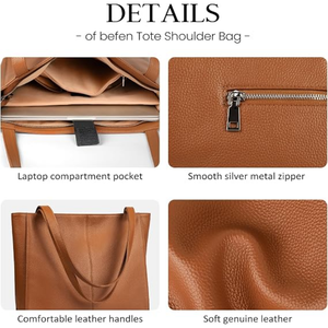 Sac fourre-tout en cuir véritable pour femme, sac à main de travail de grande capacité, sac à main classique en cuir pour le bureau, les voyages et l'usage quotidien - Product Image 5