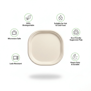 Assiettes carrées compostables en bagasse de 7 pouces de qualité supérieure |   Barquette jetable biodégradable en canne à sucre 1D |   Assiette à nourriture pour fête écologique - Product Image 5