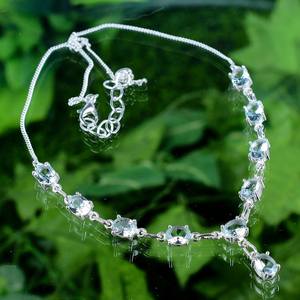 สร้อยคออะความารีนทำด้วยมือ 925 เงินสเตอร์ลิงวินเทจชาติพันธุ์ลิงค์เชนจี้เครื่องประดับของขวัญสำหรับผู้หญิงอัญมณีชั้นดี - Product Image 4