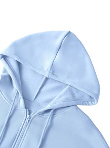 Women's Winter Custom 2-Piece Set Solid Color Fleece <b>Crop</b> Top Hoodie <b>Zip</b>-<b>up</b> Long Sleeve Printing Logo Sweatshirts - Product Image 5