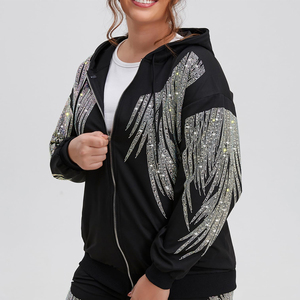 Sudadera con Capucha Gruesa y Resistente para Mujer, con Logotipo Frontal de Pedrería, Poliéster/Algodón, Transpirable, Forrada, Estilo Urbano, Invierno, Personalizable - Product Image 5