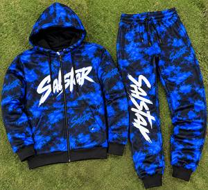 Custom All Over Print Blue Camouflage Tracksuit Set <b>Men</b>’s Zip Up Hoodie & <b>Jogger</b> Pants Sportswear Streetwear Tracksuit - Product Image 6