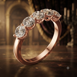 Bague en or rose à cinq pierres rondes brillantes, bague d'anniversaire classique, bague de mariage élégante pour femmes, fine - Product Image 1