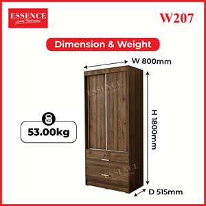 Armario de Dormitorio Moderno Contemporáneo de Dos Puertas con Panel Plano de Aglomerado, Plegable, Color Nogal, 2 Cajones, Tiradores de Aluminio W207 - Product Image 6