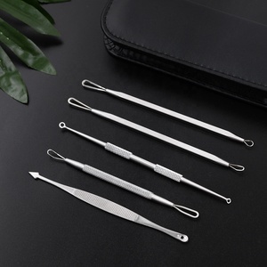 Ametrine Surgical Professional Ergonomic Manual Stainless Steel Pimple <b>Extractor</b> 5-Piece Silver <b>Blackhead</b> Remover Kit CE - Product Image 6