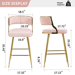 Set di 2 Sgabelli da Bar per Isola Cucina in Corduroy da 26FT con Base Cromata Dorata e Poggiapiedi, Sedia da Bar Altezza Bancone - Product Image 6