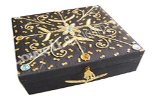 Square Hand Embroidered Velvet Decorative Jewelry Box 8"Wx8"Lx3"H Elegant Gift Storage Solution for Your Beloved Pieces - Product Image 2