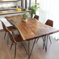 Ensemble de table à manger de luxe 6 places, style mid-century modern, en bois de manguier artisanal avec incrustations en feuille d'or, pour maison, hôtel, appartement