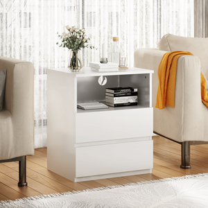 Set of 2 Fast USB C Charging End <b>Tables</b> Modern Wood <b>Storage</b> Cabinet with 2 Drawers Large <b>Storage</b> Nightstands for Sofa <b>Side</b> Use - Product Image 6