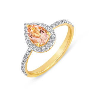 Peach Pear Shape Halo Diamond Gold Ring - Product Image 1