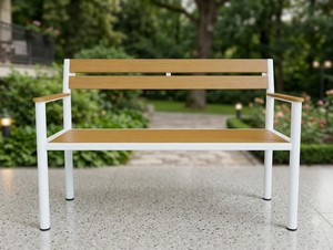 Modern Outdoor Patio <b>Bench</b> With Wood Seat And Back Steel Frame Durable Contemporary Design For Park Garden Use OEM ODM Factory - Product Image 1
