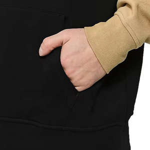Color <b>Block</b> Mens Khaki Tan Black Contrast Panel Sweatshirt with hood Regular Fitted Size Longline Pullover Men Hoodies - Product Image 3