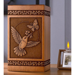 Urna de Madera con Colibrí y Mariposa: Recuerdo Conmemorativo Personalizado, Recuerdo Funerario de AYAANS - Product Image 5