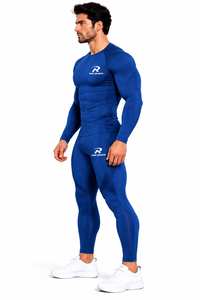 RISK SPORTS Unisex Navy Blue Solid Compression Base Layer Set <b>Long</b> Sleeve Crew Neck Active Stretch <b>Top</b> and <b>Leggings</b> - Product Image 3