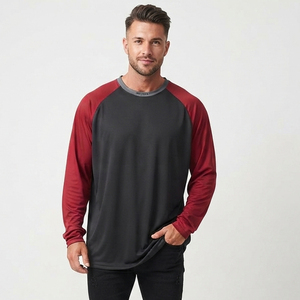 T-shirt homme col rond raglan à manches longues, style streetwear, décontracté, coupe oversize, pour le jogging - Product Image 1