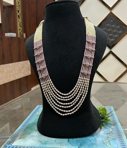 Stunning Premium Quality Brass Gold Plated Real Pearl CZ Mala <b>Necklace</b> <b>Set</b> with Earrings for Wedding Engagement Party Wear Women - Product Image 3