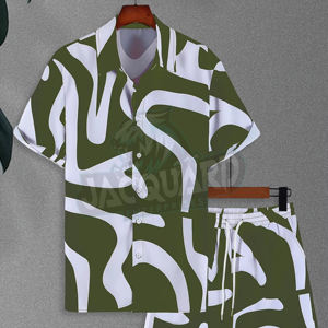 Ensemble 2 pièces jacquard hiver 2026 pour homme, couleur unie, t-shirt à manches courtes, extensible dans les quatre sens, grandes tailles, 100 % coton - Product Image 1