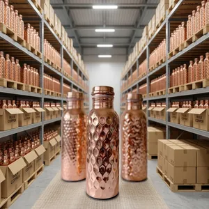 Excellent Quality Pure Copper Water Bottle Assorted Hammered Design health benefits traditional Indian handicrafts at best price - Product Image 4