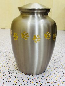 Silver European Style Pet Cremation <b>Urn</b> Paw Print Design Customizable Dogs <b>Cats</b> 200 Cubic Inch Capacity Eco-Friendly Durable - Product Image 4